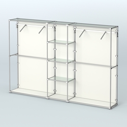 Торговая система ХРОМ (задняя стенка - ДСП) 3030 мм с прозрачными полками и поручнями №12, Белый