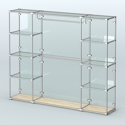 Торговая система ХРОМ (задняя стенка - стекло) 2430 мм с прозрачными полками и поручнями №3, Дуб Сонома