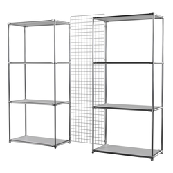 Сетчатый стеллаж СТИЛЬ с полками ДСП и решеткой №31-3, Серый