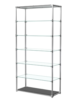 Пристенный торговый стеллаж ЛАЙТ с широкими стеклянными полками №3, Черный