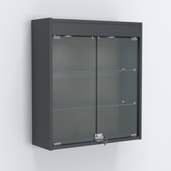 Витрина настенная №201-3А с прозрачными полками и фризом с подсветкой, Антрацит