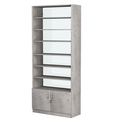 Стеллаж из ДСП с 6-ю полками 400x900 мм серии LEVEL-6 №14-1 (З/C - СТЕКЛО), Бетон Чикаго светло-серый F186 ST9