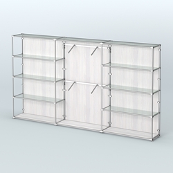 Торговая система ХРОМ (задняя стенка - ДСП) 3600 мм с прозрачными полками и поручнями №6, Ясень Анкор светлый