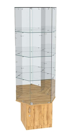 Витрина шестигранник напольная Истра №42 (три панели на З/C зеркальные), Дуб Золотистый