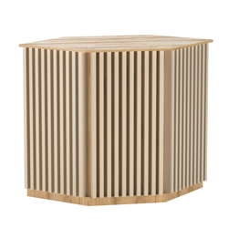 Торговый стол-прилавок шестигранный с планками серии ВЕРТИКАЛЬ №22, Дуб Золотистый и Крем Вайс