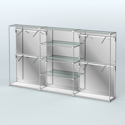 Торговая система ХРОМ (задняя стенка - зеркало) 3600 мм с прозрачными полками и поручнями №5, Ясень Анкор светлый