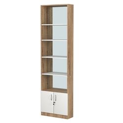 Стеллаж из ДСП с 4-мя полками 200x600 мм серии LEVEL-4 №3-2 (З/C - ЗЕРКАЛО), Дуб Канзас коричневый + Белый