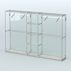 Торговая система ХРОМ (задняя стенка - стекло) 3030 мм с прозрачными полками и поручнями №12, Метрополитан Грей