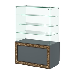 Стеклянный прилавок с декором и тремя прозрачными полками №СПБА-201, Темно-Серый