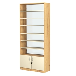 Стеллаж из ДСП с 6-ю полками 400x900 мм серии LEVEL-6 №14-1 (З/C - СТЕКЛО), Дуб Золотистый и Крем Вайс