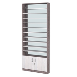 Стеллаж из ДСП с 10-ю полками 150x900 мм серии LEVEL-10 №9-2 (З/C - ЗЕРКАЛО), Ясень Анкор темный + Ясень Анкор светлый