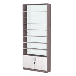 Стеллаж из ДСП с 7-ю полками 250x900 мм серии LEVEL-7 №11-1 (З/C - СТЕКЛО), Ясень Анкор темный + Ясень Анкор светлый