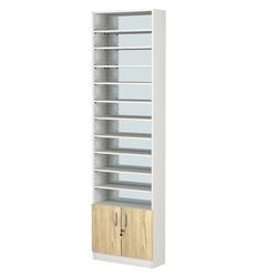 Стеллаж из ДСП с 10-ю полками 200x600 мм серии LEVEL-10 №3-2 (З/C - ЗЕРКАЛО), Белый + Дуб Сонома