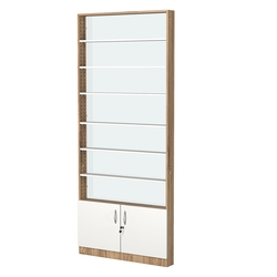 Стеллаж из ДСП с 6-ю полками 100x900 мм серии LEVEL-6 №8-1 (З/C - СТЕКЛО), Дуб Канзас коричневый + Белый