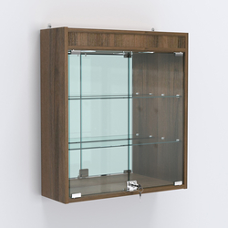 Витрина настенная №201-4А с подсветкой и зеркалом, Орех