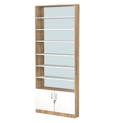 Стеллаж из ДСП с 6-ю полками 150x900 мм серии LEVEL-6 №9-2 (З/C - ЗЕРКАЛО), Дуб Канзас коричневый + Белый