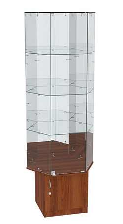 Витрина шестигранник напольная Истра №42 (три панели на З/C зеркальные), Орех