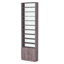 Стеллаж из ДСП с 9-ю полками 200x600 мм серии LEVEL-9 №3-1 (З/C - СТЕКЛО), Ясень Анкор темный