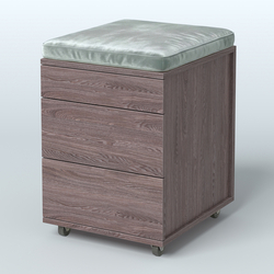 Тумба мобильная Фламинго 2 ящика + 1 ящик-лоток с подушкой, Ясень Анкор темный