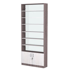 Стеллаж из ДСП с 6-ю полками 250x900 мм серии LEVEL-6 №11-1 (З/C - СТЕКЛО), Ясень Анкор темный + Ясень Анкор светлый