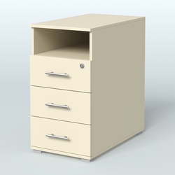 Тумба приставная с 3 ящиками (метабокс) и нишей с замком без топа Индиго Вуд, цвет белый + дуб светлый, Крем Вайс