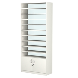 Стеллаж из ДСП с 9-ю полками 350x900 мм серии LEVEL-9 №13-1 (З/C - СТЕКЛО), Белый