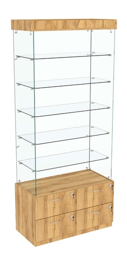 Витрина ХРУСТАЛЬ №601 прямоугольная (задняя стенка - стекло), Дуб Золотистый