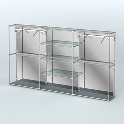 Торговая система ХРОМ (задняя стенка - зеркало) 3600 мм с прозрачными полками и поручнями №10, Темно-Серый