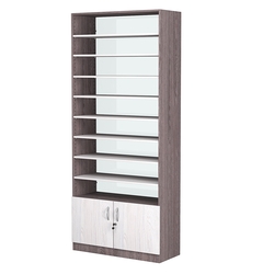 Стеллаж из ДСП с 8-ю полками 400x900 мм серии LEVEL-8 №14-1 (З/C - СТЕКЛО), Ясень Анкор темный + Ясень Анкор светлый