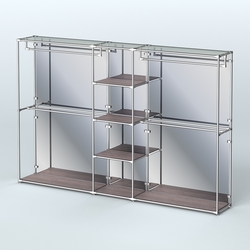 Торговая система ХРОМ (задняя стенка - зеркало) 3030 мм с полками ДСП и поручнями №4, Ясень Анкор темный