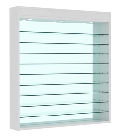 Витрина настенная №4-8Г зеркальная без дверей с фризом и девятью полками, Серый