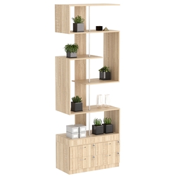 Стеллаж серии КУБ S-образный №4 с четырьмя выдвижными ящиками в накопителе, Дуб сонома