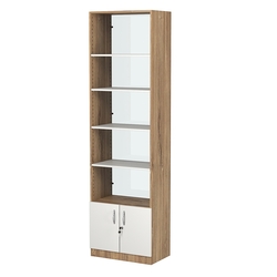 Стеллаж из ДСП с 4-мя полками 350x600 мм серии LEVEL-4 №6-1 (З/C - СТЕКЛО), Дуб Канзас коричневый + Белый