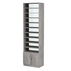 Стеллаж из ДСП с 10-ю полками 350x600 мм серии LEVEL-10 №6-1 (З/C - СТЕКЛО), Бетон Чикаго светло-серый F186 ST9