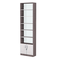 Стеллаж из ДСП с 5-ю полками 250x600 мм серии LEVEL-5 №4-1 (З/C - СТЕКЛО), Ясень Анкор темный + Ясень Анкор светлый