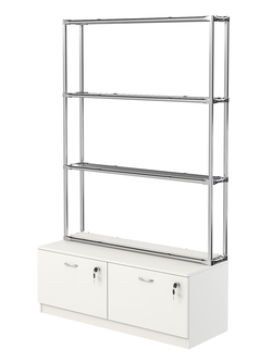 Хромированный стеллаж с тонированными полками №1 с тумбой Т-15, Белый