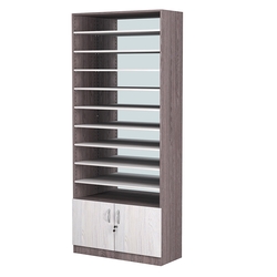 Стеллаж из ДСП с 9-ю полками 400x900 мм серии LEVEL-9 №14-2 (З/C - ЗЕРКАЛО), Ясень Анкор темный + Ясень Анкор светлый