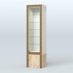 Витрина с декором и пятью прозрачными полками №ВБА-502, Белый + Дуб Сонома