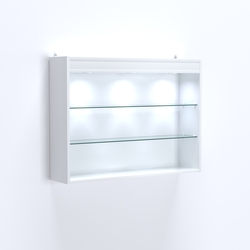 Витрина настенная №203-3Г открытого доступа со стеклянными полками и верхней подсветкой, Белый