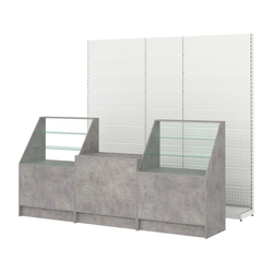 Комплект металлических стеллажей с перфорацией и прилавков ЭК-7, Бетон Чикаго светло-серый F186 ST9