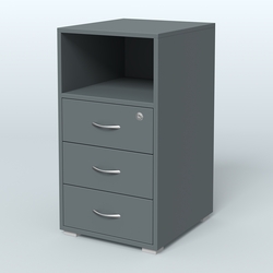 Тумба приставная 3 ящика с нишей, Темно-Серый