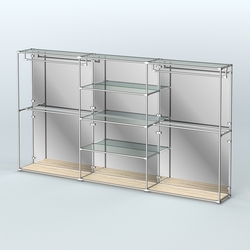 Торговая система ХРОМ (задняя стенка - зеркало) 3600 мм с прозрачными полками и поручнями №2, Дуб Сонома