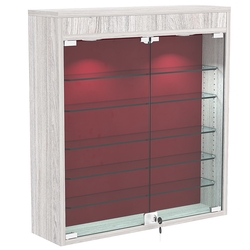 Настенная витрина с бархатом серии БАРОН №1-3А (пять полок), Ясень Анкор светлый + 07 Red