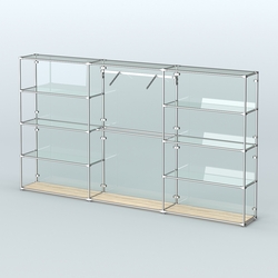 Торговая система ХРОМ (задняя стенка - стекло) 3600 мм с прозрачными полками и поручнями №9, Дуб Сонома