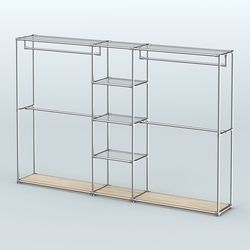 Торговая система ХРОМ без ДСП 3030 мм с прозрачными полками и поручнями №4, Дуб Сонома