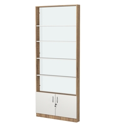 Стеллаж из ДСП с 4-мя полками 100x900 мм серии LEVEL-4 №8-1 (З/C - СТЕКЛО), Дуб Канзас коричневый + Белый