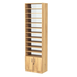 Стеллаж из ДСП с 10-ю полками 350x600 мм серии LEVEL-10 №6-1 (З/C - СТЕКЛО), Дуб Золотистый