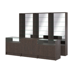 Комплект стеллажей со стеклянными полками U-6 №12-2 и прилавков ЭК-02, Дуб Венге