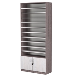 Стеллаж из ДСП с 10-ю полками 350x900 мм серии LEVEL-10 №13 (З/C - ДВП), Ясень Анкор темный + Ясень Анкор светлый