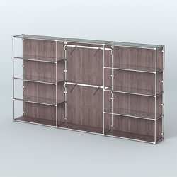 Торговая система ХРОМ (задняя стенка - ДСП) 3600 мм с зеркальными полками и поручнями №6, Ясень Анкор темный